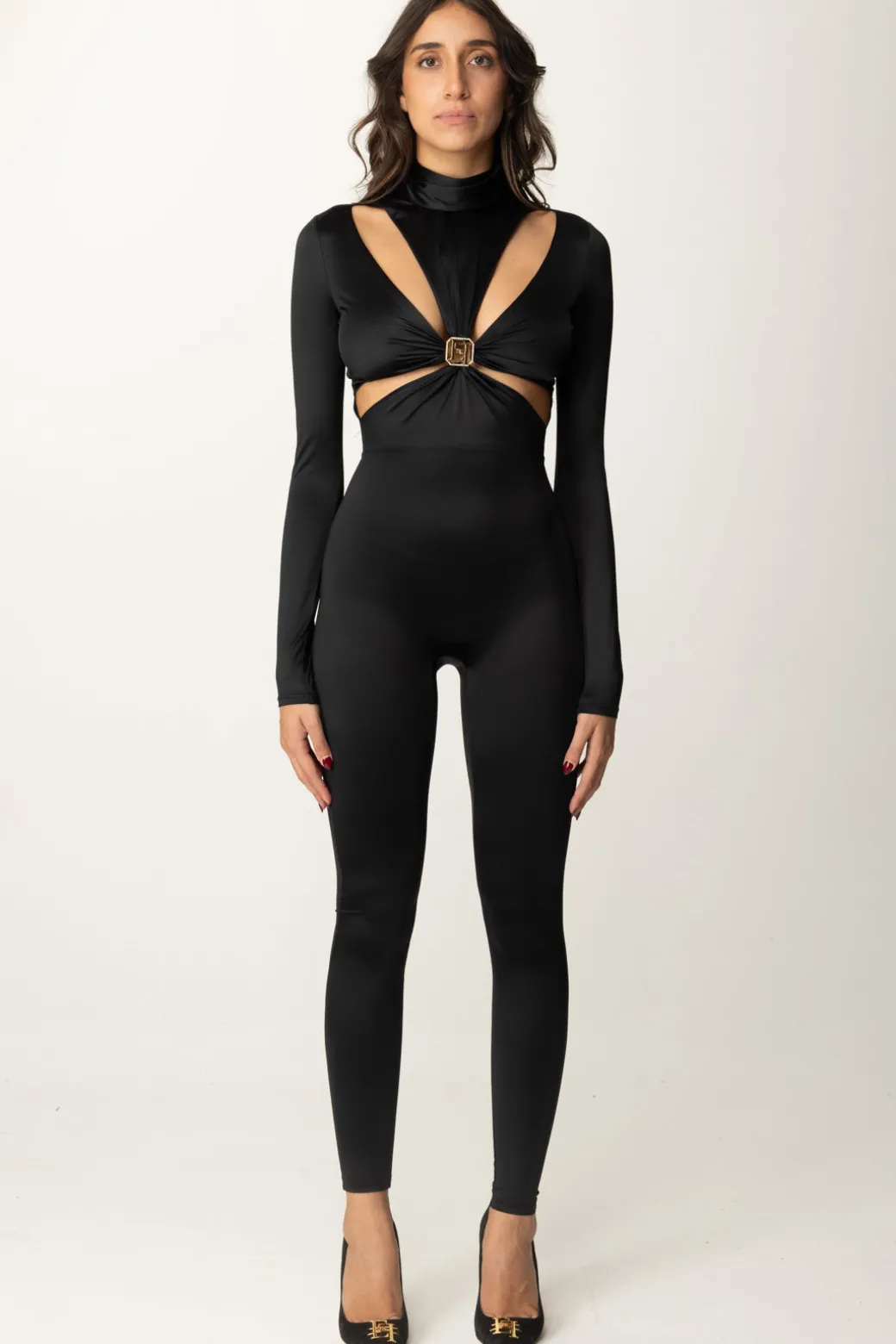 Elisabetta Franchi Tuta In Lycra con Motivo Cut-out e LogoNERO