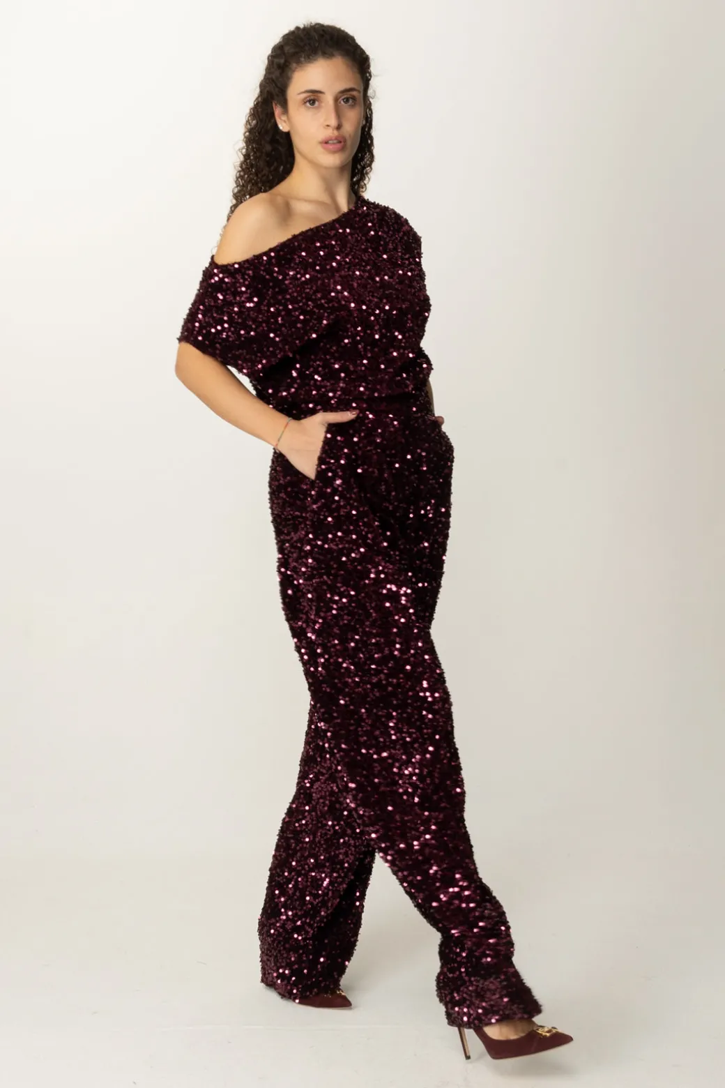 Elisabetta Franchi Tuta In Ciniglia Full PaillettesROUGE NOIR