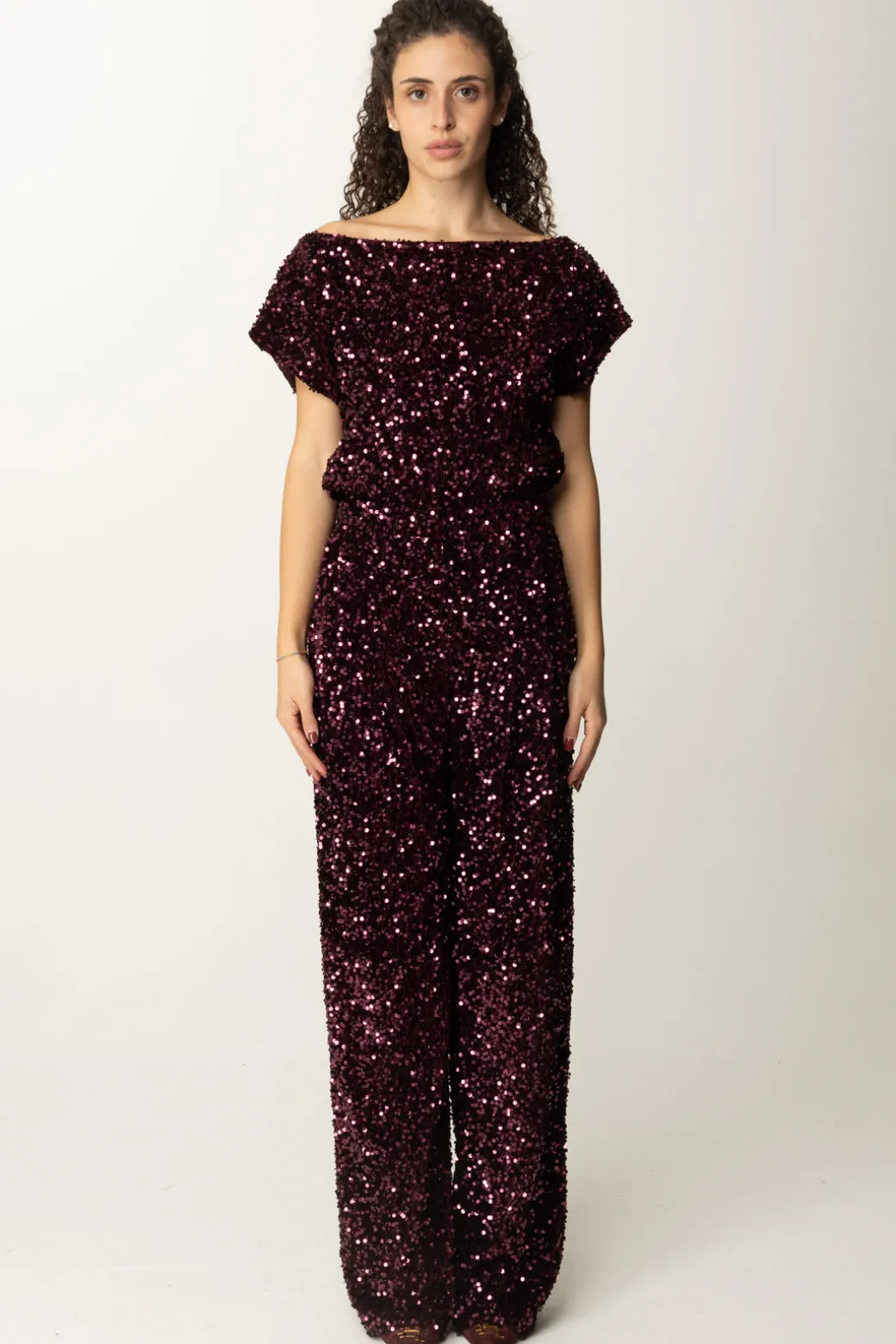 Elisabetta Franchi Tuta In Ciniglia Full PaillettesROUGE NOIR