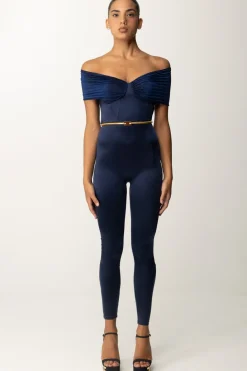 Elisabetta Franchi Tuta In Lycra con Cintura e Inserto LurexNAVY