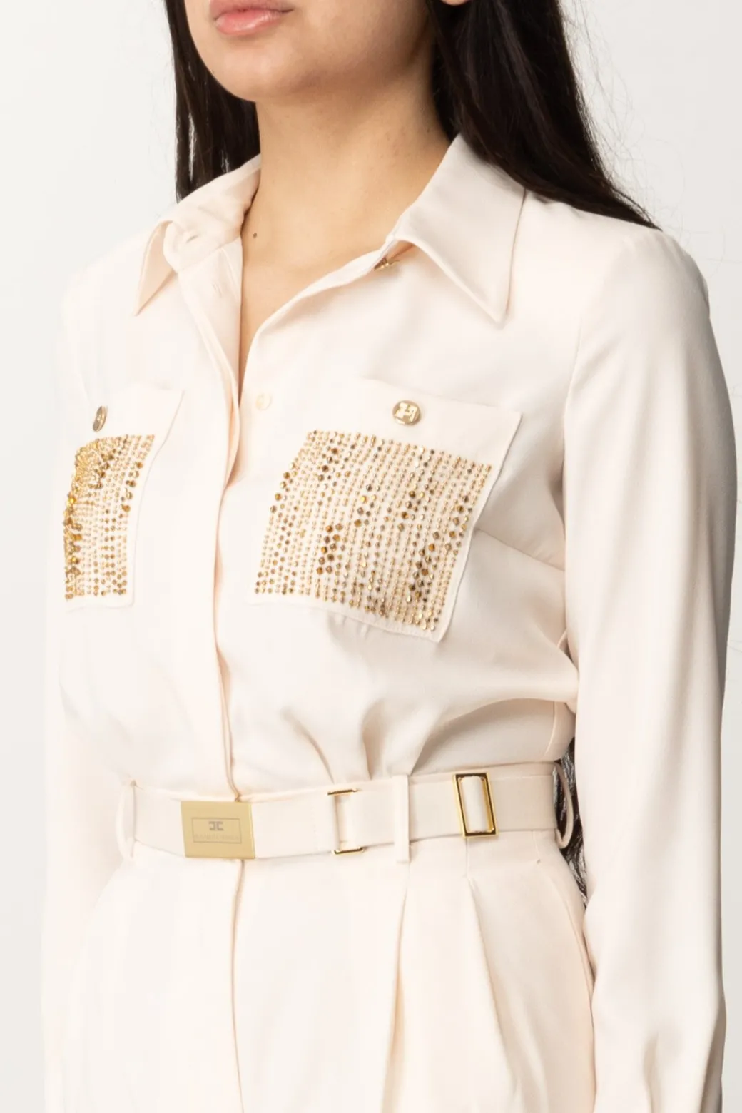 Elisabetta Franchi Tuta Lunga con Tasche RicamateBURRO