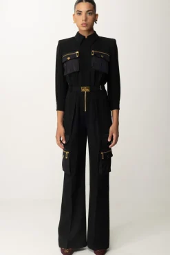 Elisabetta Franchi Tuta Lunga con Tasche e CinturaNERO
