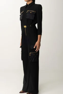 Elisabetta Franchi Tuta Lunga con Tasche e CinturaNERO