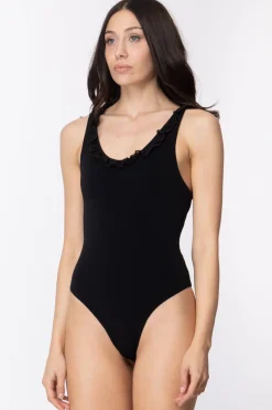 Fk Bikini Intero Scollo Profondo Sul Retro Inseti Balze Pizzo San GalloNERO