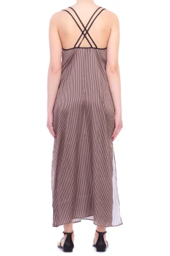 Fk Copricostume Abito Lungo In Raso Inserti In Pizzo Stampa a Righe a Contrasto Spacchi LateraliFANTASIA