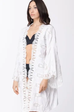 Fk Copricostume Kimono con RicamiBIANCO