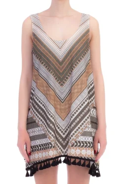 Fk Copricostume Mini Abito Ampio con Nappine Stampa EtnicaFANTASIA