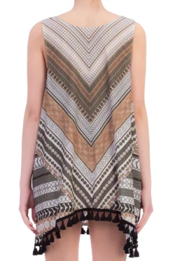 Fk Copricostume Mini Abito Ampio con Nappine Stampa EtnicaFANTASIA