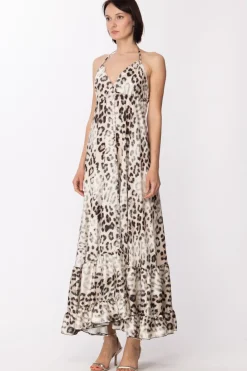 Gaëlle Paris Abito In Raso Maculato con Scollo Su RetroMACULATO BEIGE