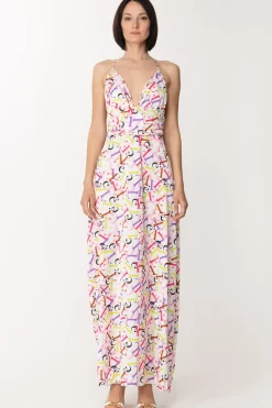 Gaëlle Paris Abito Lungo In Raso con Stampa LetteringBIANCO