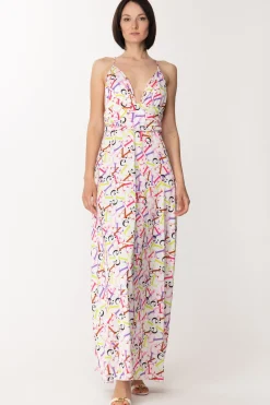 Gaëlle Paris Abito Lungo In Raso con Stampa LetteringBIANCO