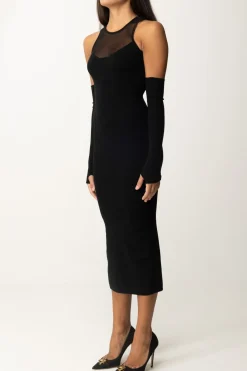 Gaëlle Paris Abito Midi con Inserti In TulleNERO