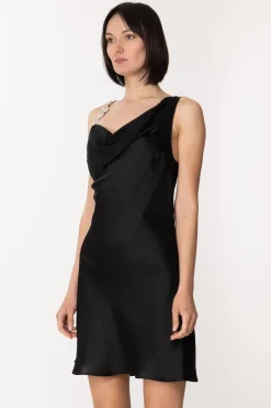 Gaëlle Paris Abito Monospalla In Raso con Bretella GioielloNERO