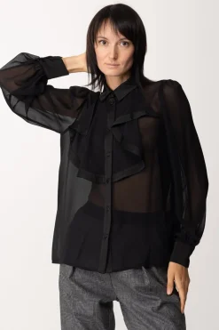 Gaëlle Paris Blusa In Raso con VolantNERO