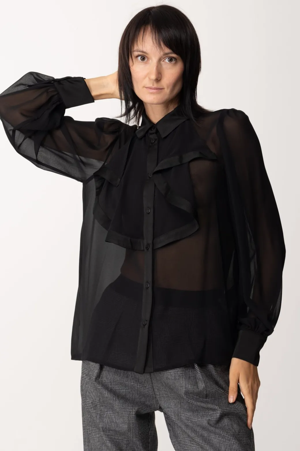 Gaëlle Paris Blusa In Raso con VolantNERO
