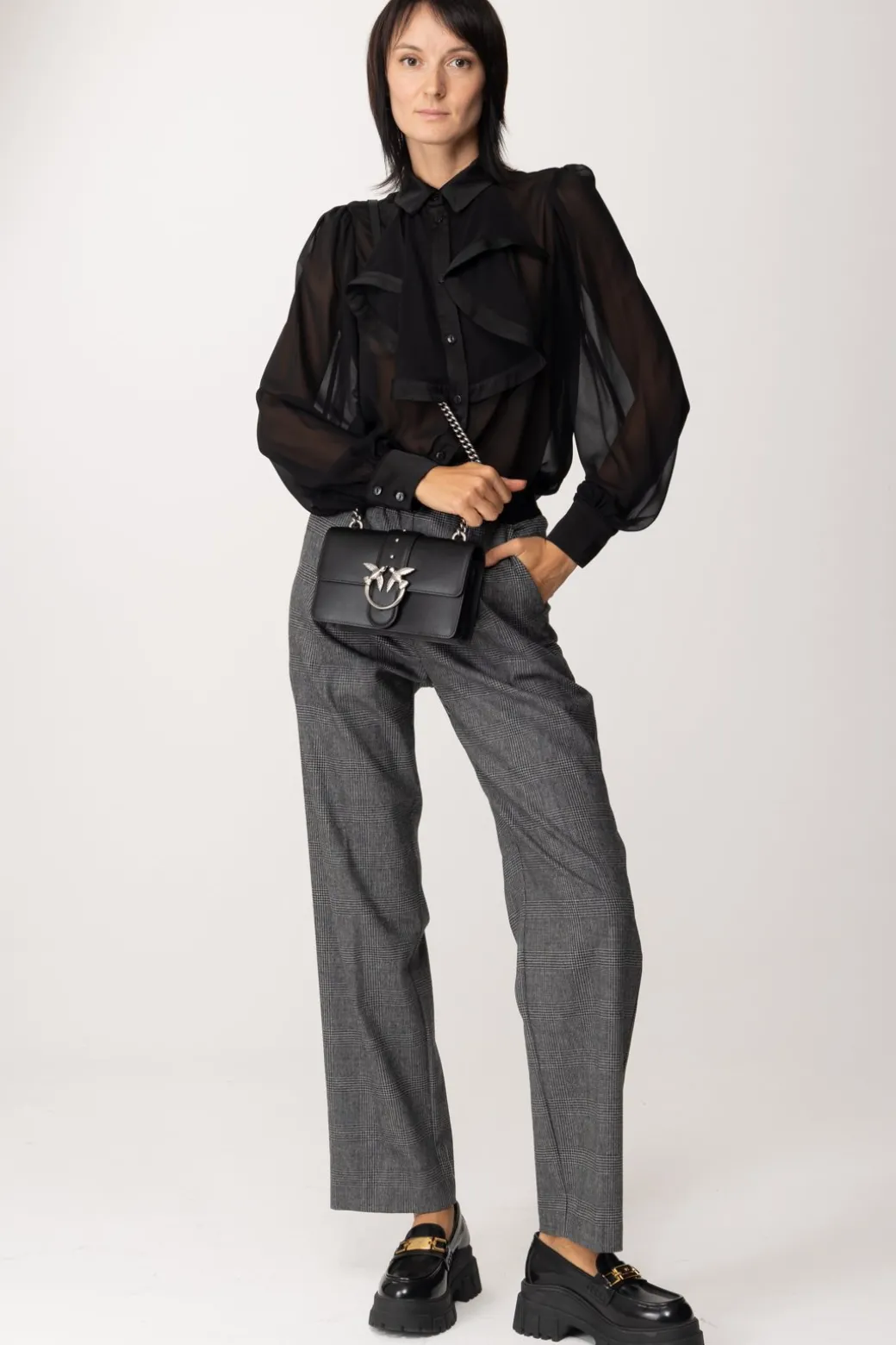 Gaëlle Paris Blusa In Raso con VolantNERO