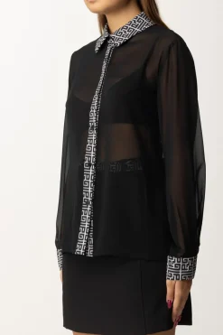 Gaëlle Paris Camicia Trasparente con Motivo GeometricoNERO