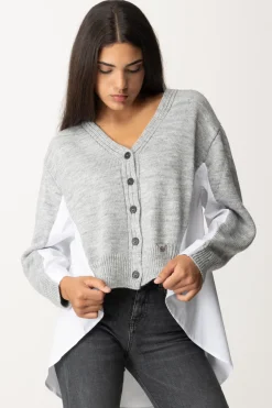 Gaëlle Paris Cardigan Asimmetrico con Tessuto a ContrastoGRIGIO