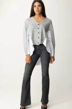 Gaëlle Paris Cardigan Asimmetrico con Tessuto a ContrastoGRIGIO