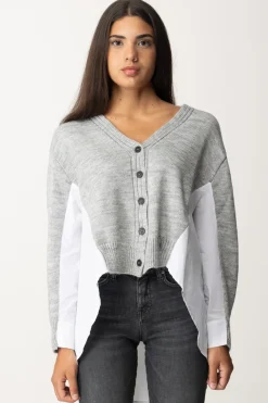 Gaëlle Paris Cardigan Asimmetrico con Tessuto a ContrastoGRIGIO