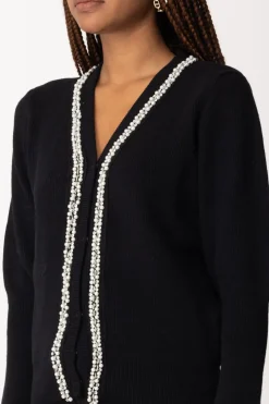 Gaëlle Paris Cardigan Corto con Strass e PerlineNERO