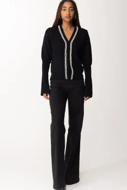 Gaëlle Paris Cardigan Corto con Strass e PerlineNERO