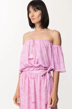 Gaëlle Paris Crop Top con Maniche a VolantROSA BON BON