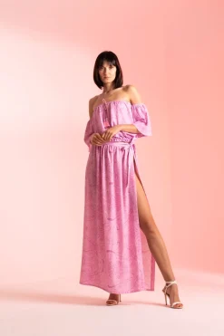 Gaëlle Paris Crop Top con Maniche a VolantROSA BON BON