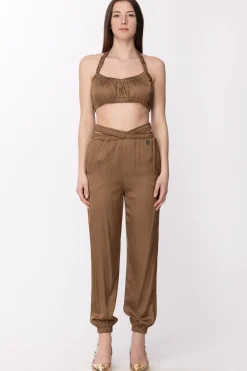 Gaëlle Paris Crop Top con ArricciatureMARRONE BISCOTTO