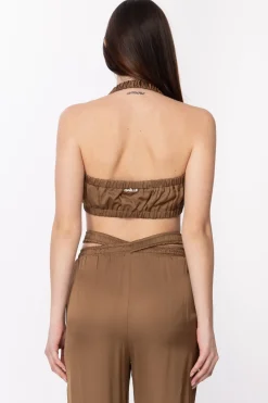 Gaëlle Paris Crop Top con ArricciatureMARRONE BISCOTTO