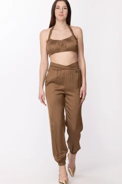Gaëlle Paris Crop Top con ArricciatureMARRONE BISCOTTO