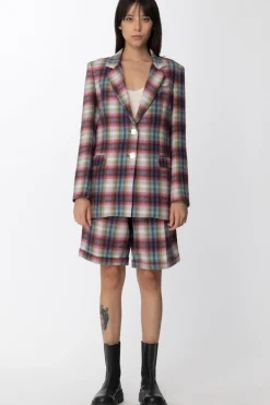 Gaëlle Paris Giacca Monopetto In Panno con Stampa a QuadriMULTICOLOR ROSA