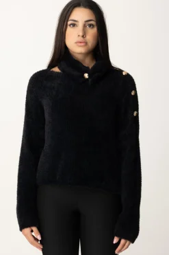 Gaëlle Paris Maglia con Colletto Alto e BottoniNERO