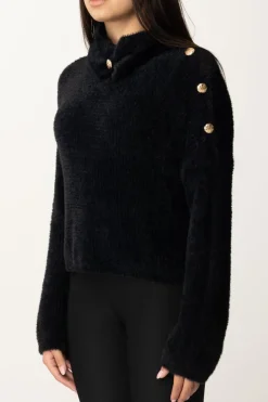 Gaëlle Paris Maglia con Colletto Alto e BottoniNERO