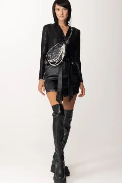 Gaëlle Paris Minigonna In Pelle con Borchie e CinturaNERO