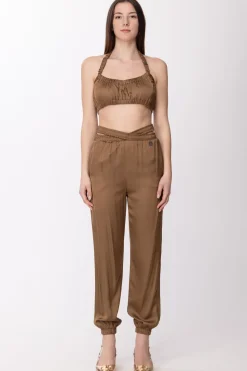 Gaëlle Paris Pantaloni In Raso con Elastico IntrecciatoMARRONE BISCOTTO