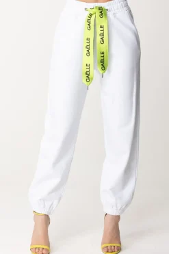 Gaëlle Paris Pantaloni Jogger con Lacci LogatiBIANCO