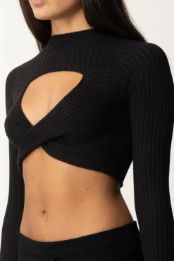 Gaëlle Paris Top Nero Intrecciato con Cut-outNERO