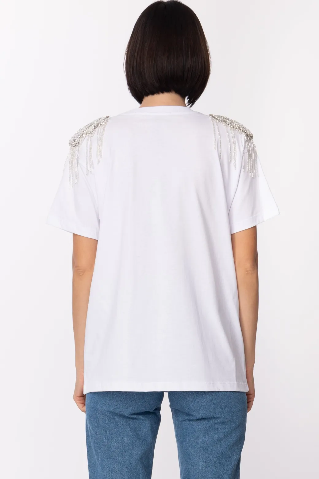 Gaëlle Paris T-shirt con Stampa e Spalline GioielloBIANCO