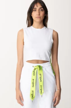 Gaëlle Paris T-shirt Cropped con Nastro LogatoBIANCO