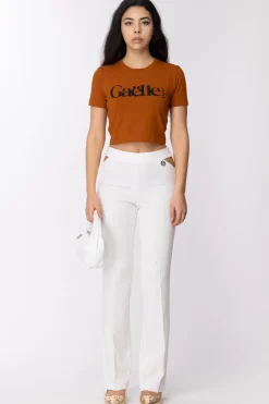 Gaëlle Paris T-shirt Cropped con Stampa LogoMARRONE BRUCIATO