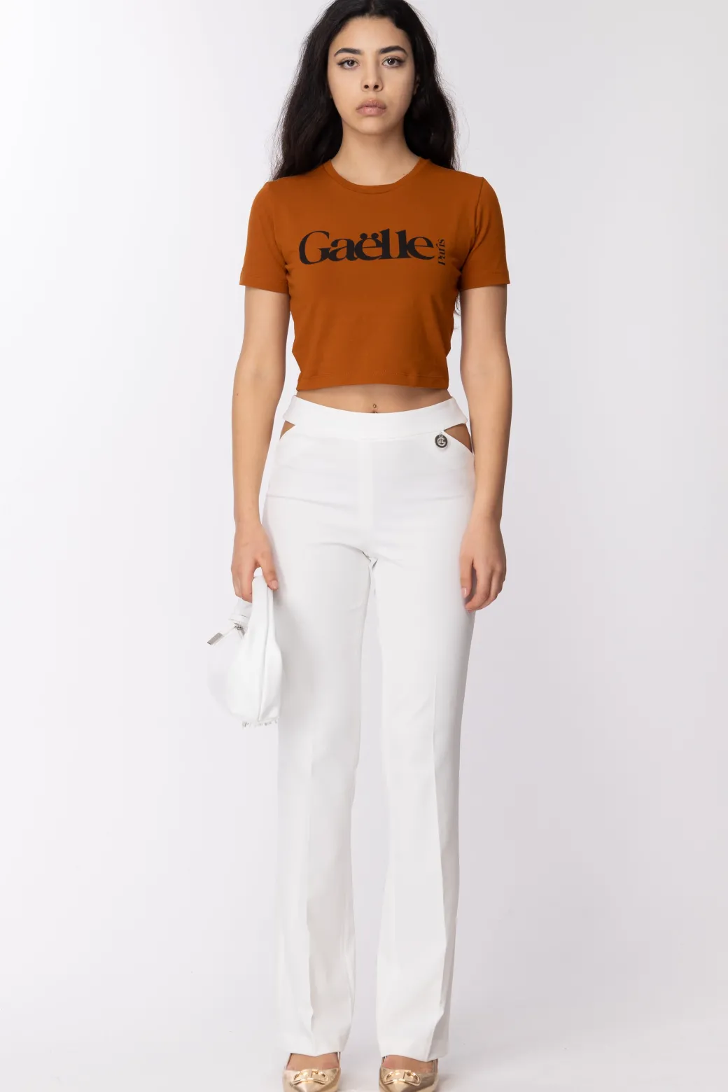 Gaëlle Paris T-shirt Cropped con Stampa LogoMARRONE BRUCIATO