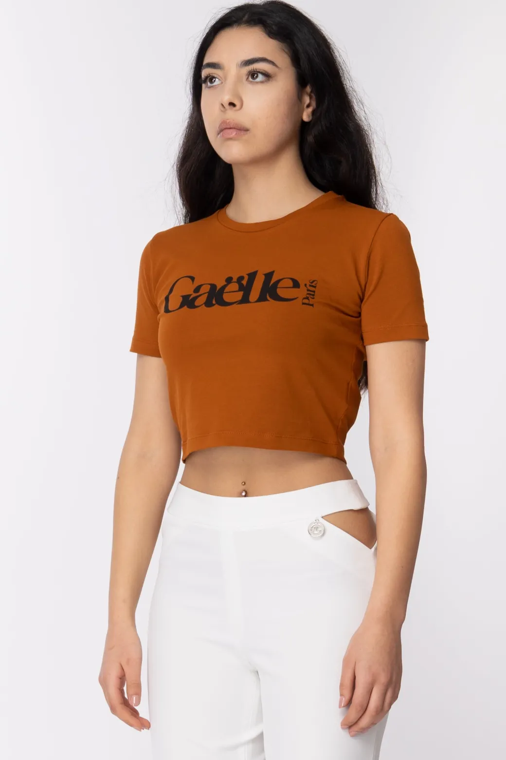 Gaëlle Paris T-shirt Cropped con Stampa LogoMARRONE BRUCIATO