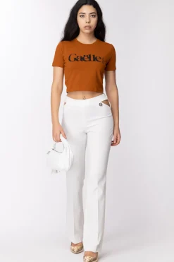 Gaëlle Paris T-shirt Cropped con Stampa LogoMARRONE BRUCIATO