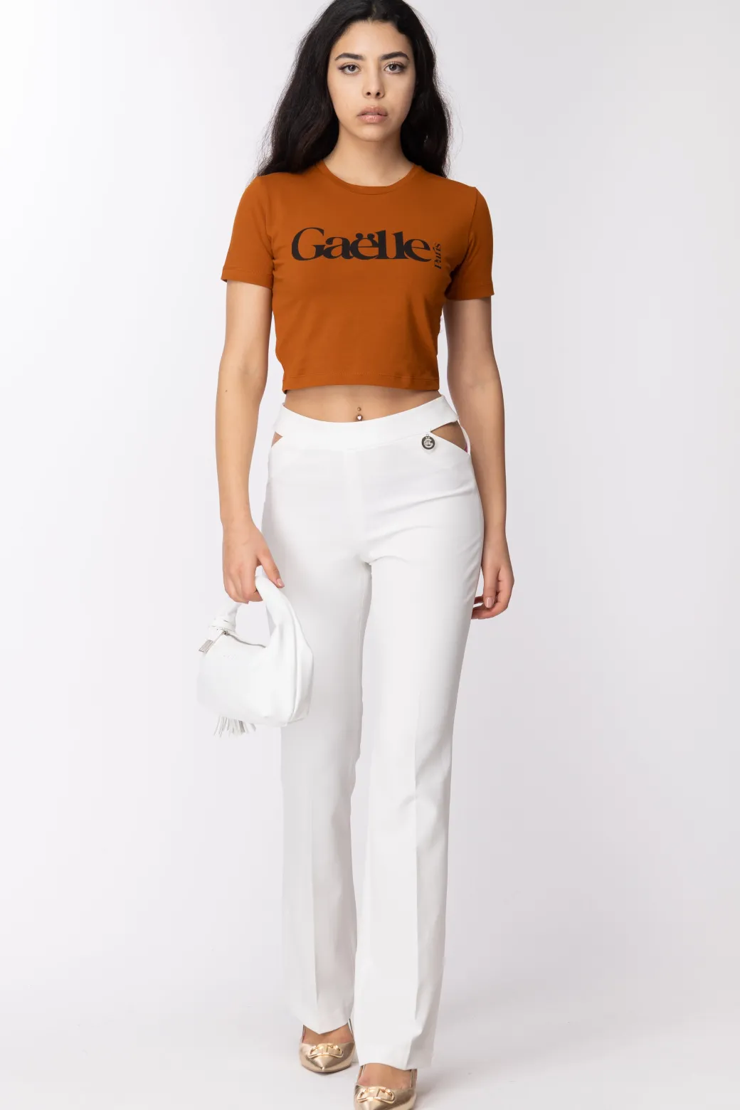 Gaëlle Paris T-shirt Cropped con Stampa LogoMARRONE BRUCIATO