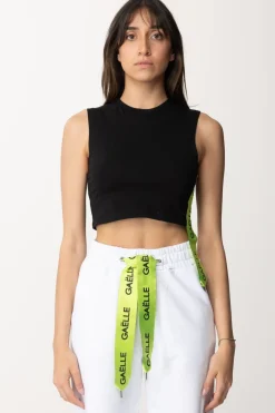 Gaëlle Paris T-shirt Cropped con Nastro LogatoNERO