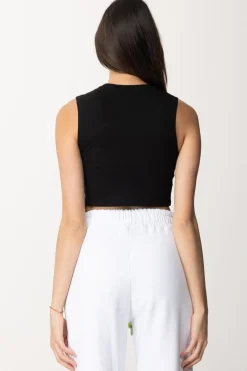 Gaëlle Paris T-shirt Cropped con Nastro LogatoNERO