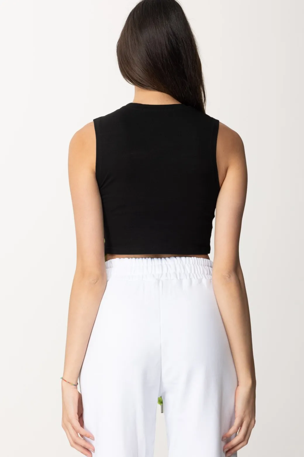 Gaëlle Paris T-shirt Cropped con Nastro LogatoNERO