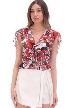 Gina Top Double Curl a FioriROSSO-BIANCO-NERO