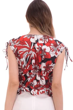 Gina Top Double Curl a FioriROSSO-BIANCO-NERO